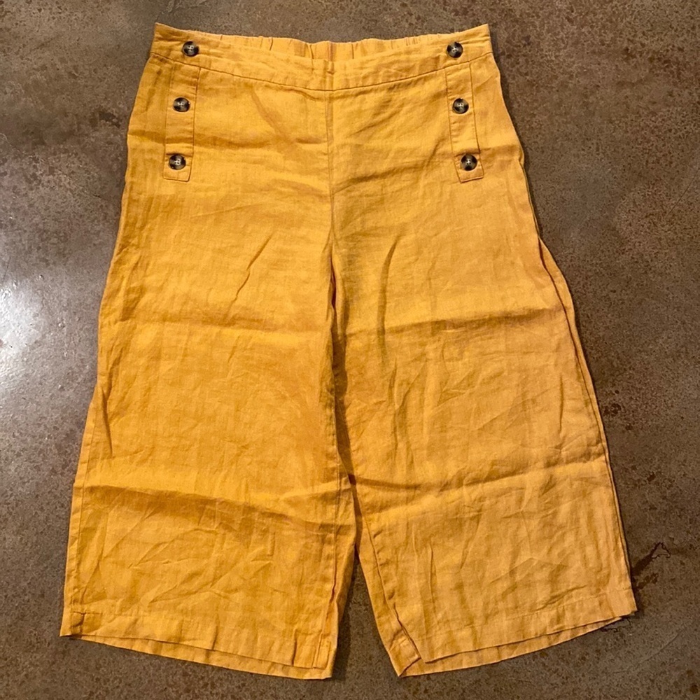 ANDREW Marc yellow orange loose fit linen wide leg cropped capri pants‎